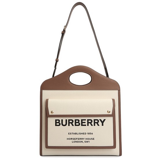 버버리 미디엄 투톤 캔버스 레더 포켓 백 8039362_이미지