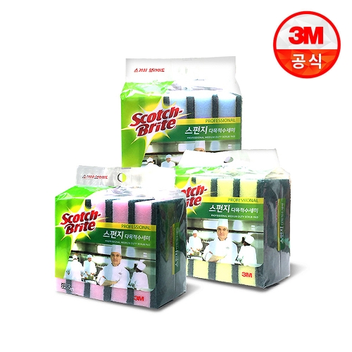 항균 스펀지 다목적 수세미 대형 5개입x3팩 옐로우+블루+핑크