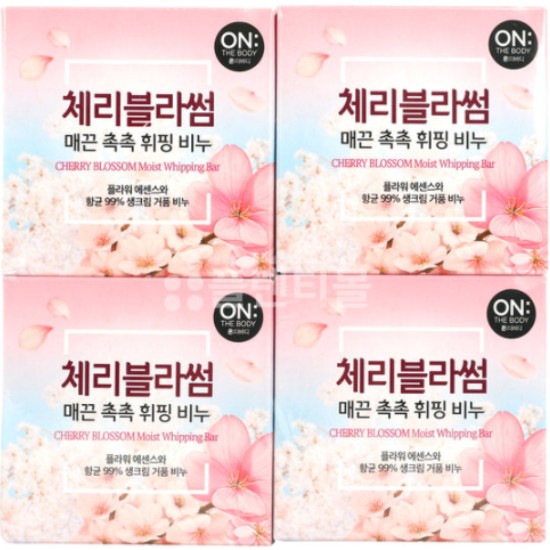LG생활건강 온더바디 체리블러썸 촉촉 휘핑 비누 90g (4개)