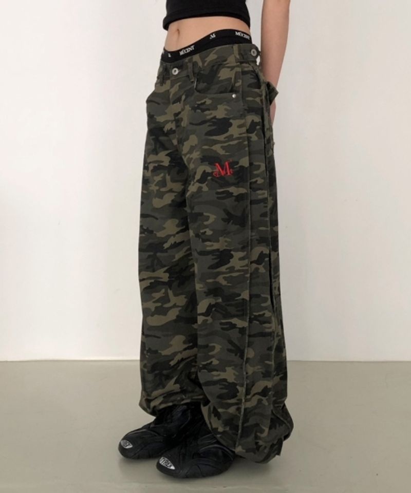무센트 MUCENT 7일 배송 카브 사이드 핀턱 카모 와이드 코튼 팬츠 남녀공용 436519