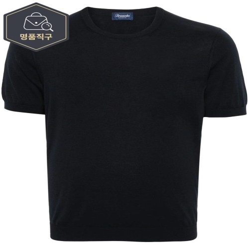 드루모어 B0301972837 다크 블루 파인 니트 코튼 티셔츠 D0GN100L795