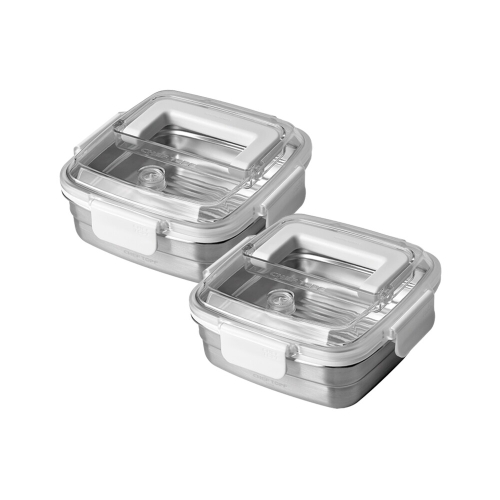 SGC솔루션 글라스락 셰프토프 클린숨 스텐밀폐용기 화이트 핸디 정사각 1130ml (2개)