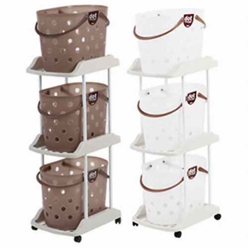 창신리빙 도트 빨래바구니 선반3단 세트