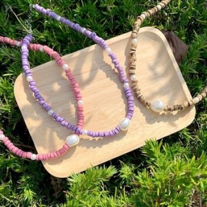 핸드메이드 3종컬러 믹스 앤 펄 목걸이_WE24BED_이미지