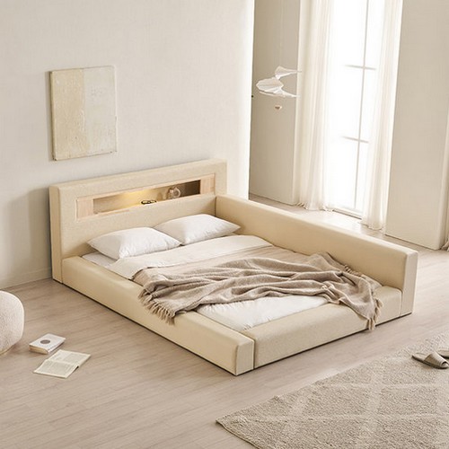 삼익가구 포레티 편백나무 LED 밸런스형 가죽 침대 Q (양모라텍스7존독립)_이미지