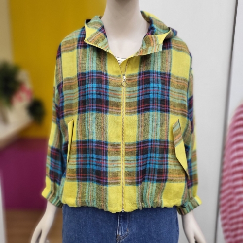 베네통 트로피아 체크 점퍼 BAJPB1531 YE_이미지