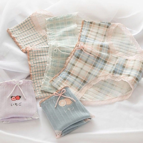 에이치플러스몰 여자 체크 무늬 면 팬티 위생 심리스 햄라인 속옷 여자속옷 여성팬티 심리스팬티885180