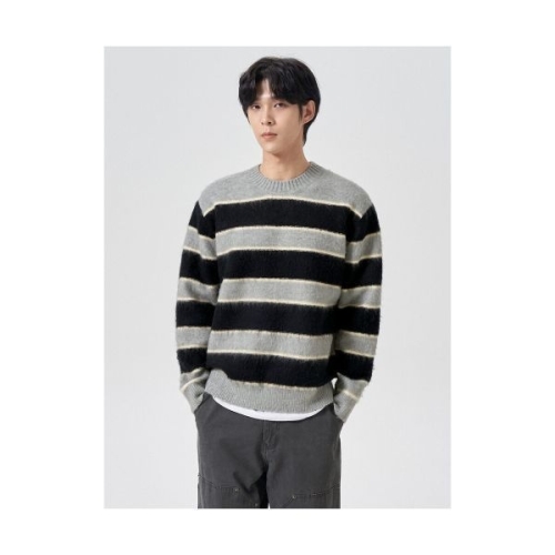 에잇세컨즈 ltgt 멀티 스트라이프 라운드 니트 그레이 424Y51LY43 457767_이미지