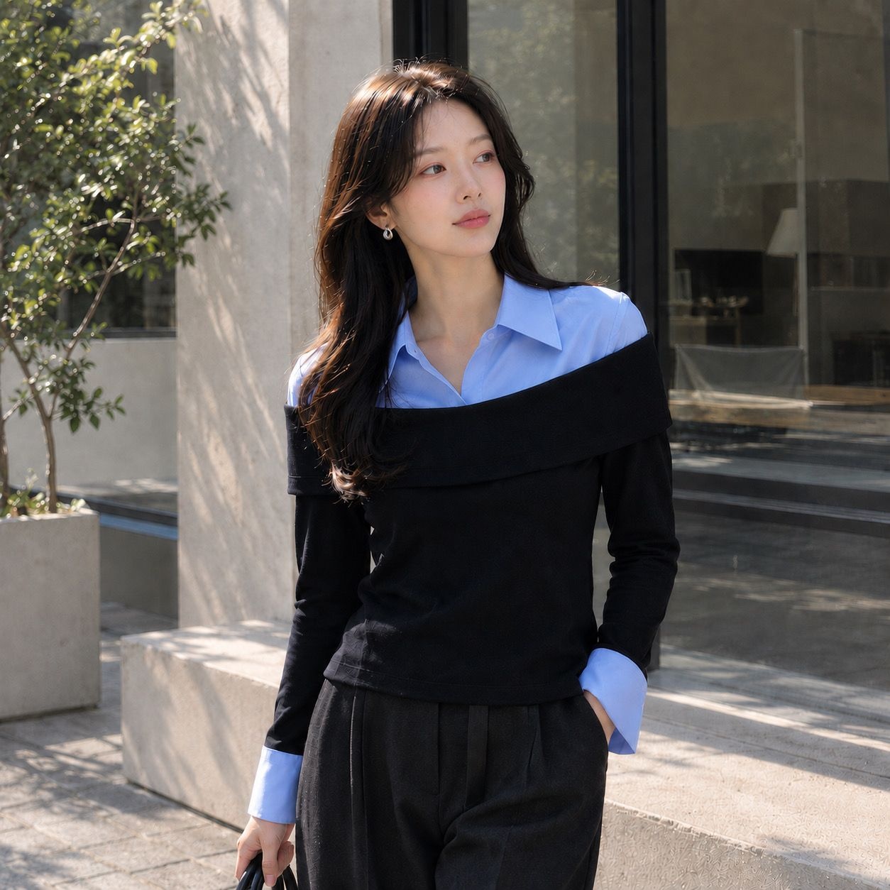 바바패션 JJ지고트 카라 셔츠 배색 티셔츠 블라우스 GS9N0BL351