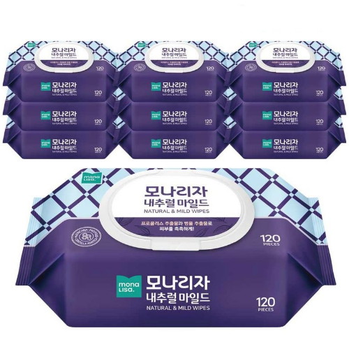 모나리자 내추럴 마일드 물티슈 캡형 120매 (10팩)