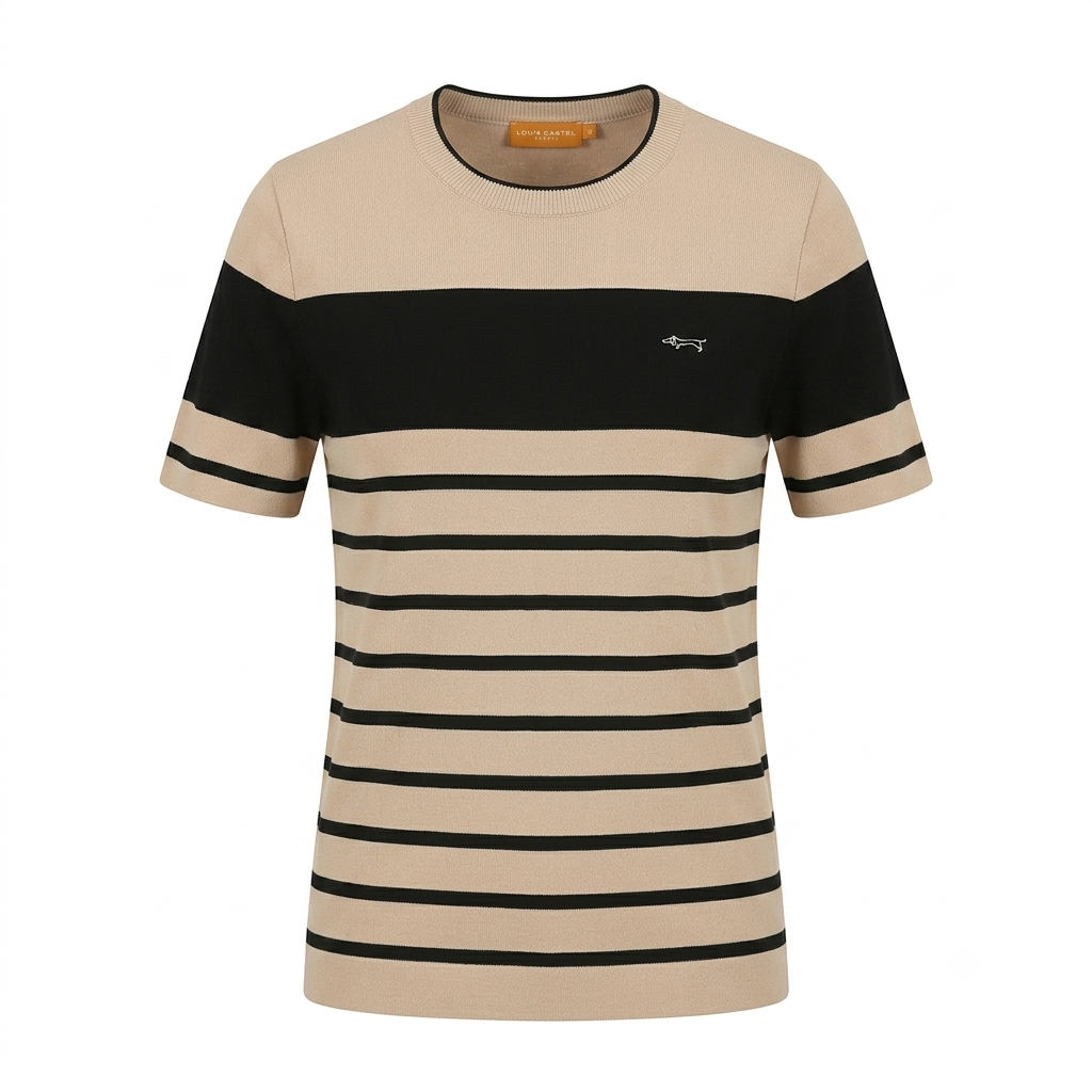 여성 골프웨어 S/S 배색 스트라이프 기본 반팔니트 7LOSW402M 베이지 100