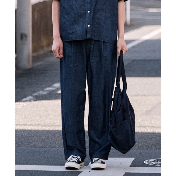 디엠스 젠 _원턱 밴딩 데님 팬츠_네이비 와이드핏 _LDMWB01WSN