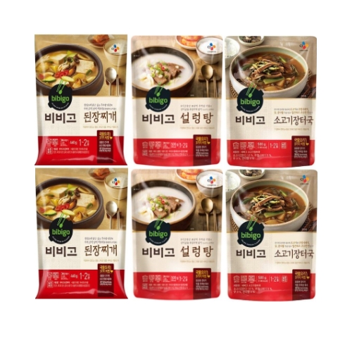 CJ제일제당 비비고 된장찌개+설렁탕+소고기장터국 각2입 1세트