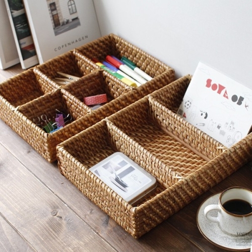 라탄 낮은 칸칸이 정리함 3칸 5칸 홈카페 집꾸미기