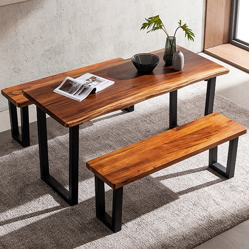 삼익가구 넬리 로즈우드 우드슬랩 식탁 1600 (벤치2개)