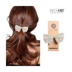  KNOTXKNOT 단아한 크리스탈 메탈 리본 헤어핀_미디엄