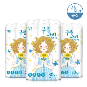  그랜드유니버셜트레이딩코리아 구름나비 퓨어화이트 천연펄프 3겹 18m (30롤) [3팩] 상품이미지