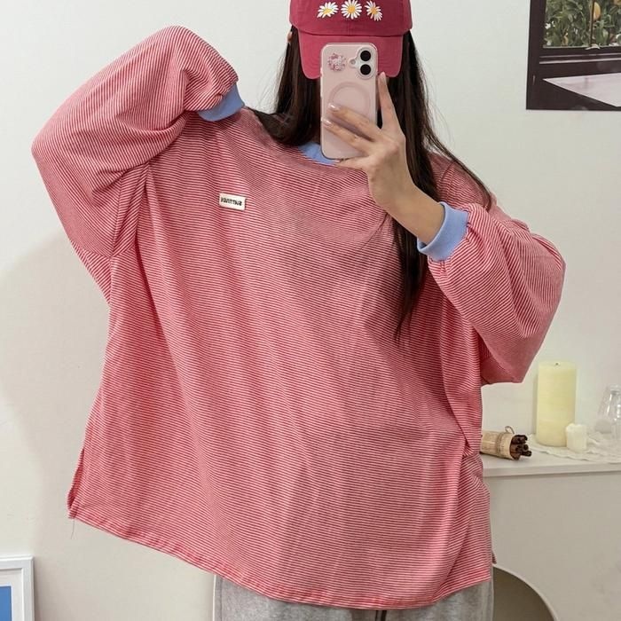 아이우먼 패치줄지티셔츠 GBX364M603 빅사이즈 46765067