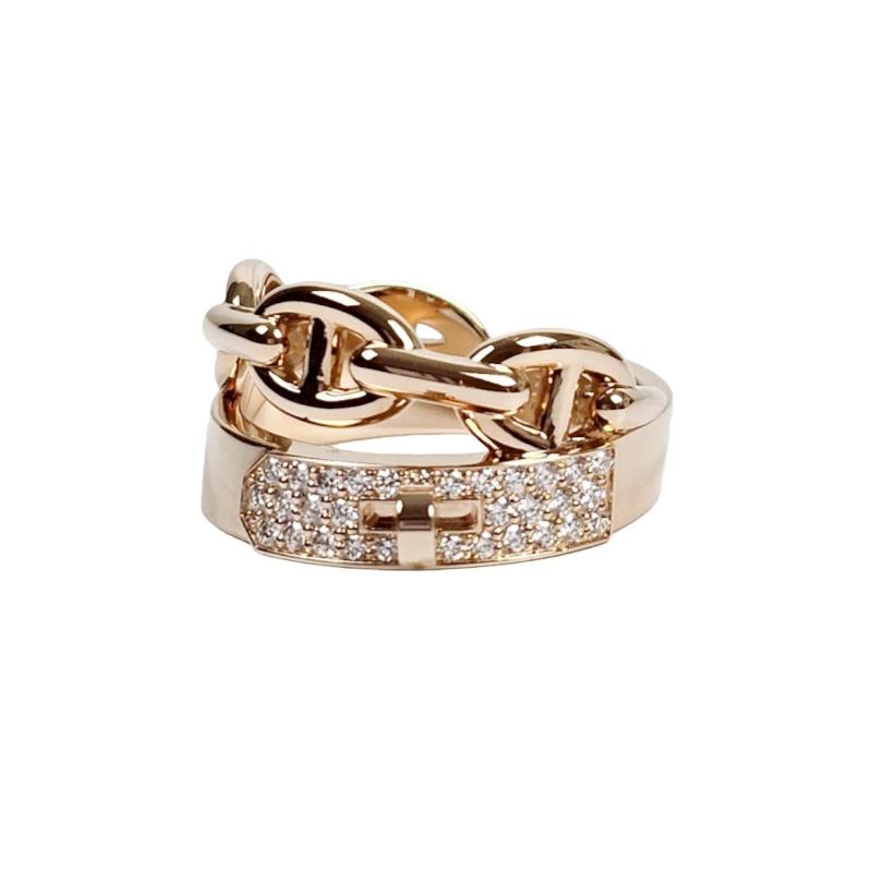 에르메스 Double Ring 샹달 켈리 다이아 여성 반지 로즈 골드 H219642B 00052