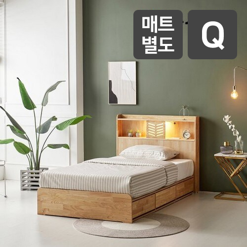 동서가구 오니 프레시 원목 4서랍 수납 LED침대 Q (매트별도)