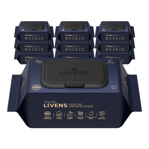리벤스 시그니처 크라운 골드 물티슈 캡형 70매 (10팩)_이미지