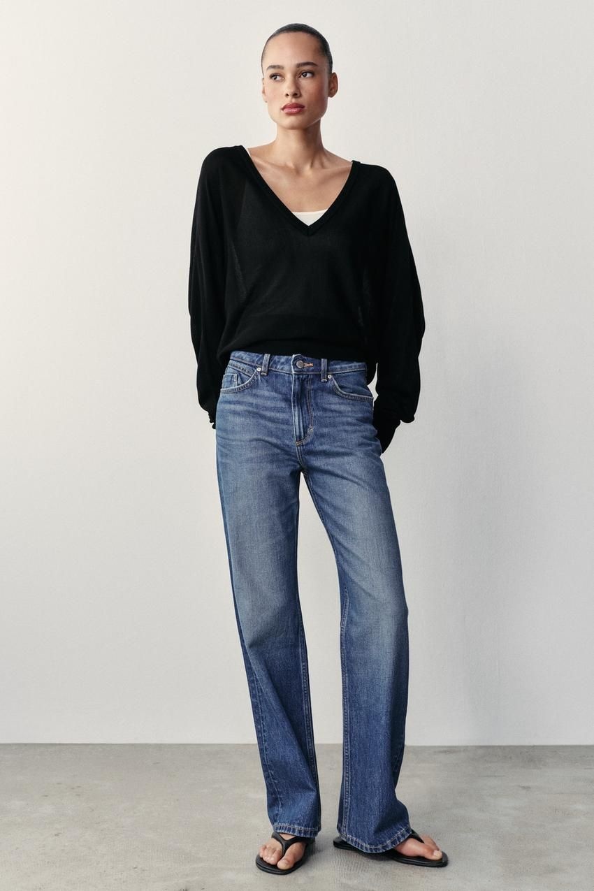 자라 JEANS Z1975 하이라이즈 레귤러 롱 청바지 블루 8228/021/4071385530