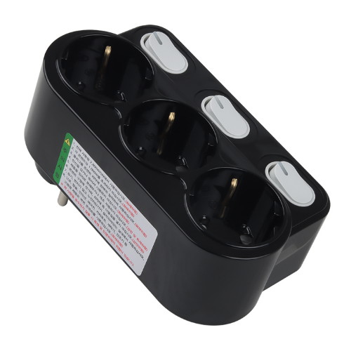 현대일렉트릭 3구 16A 개별스위치 회전형 멀티탭 블랙_이미지