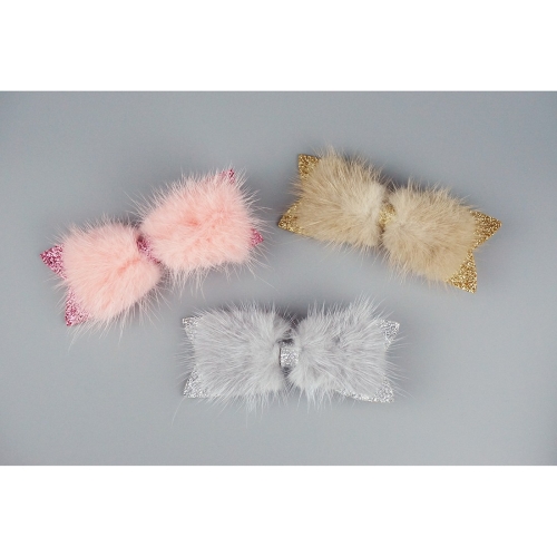 반짝이 밍크 리본 집게핀 유아머리핀 유아헤어핀