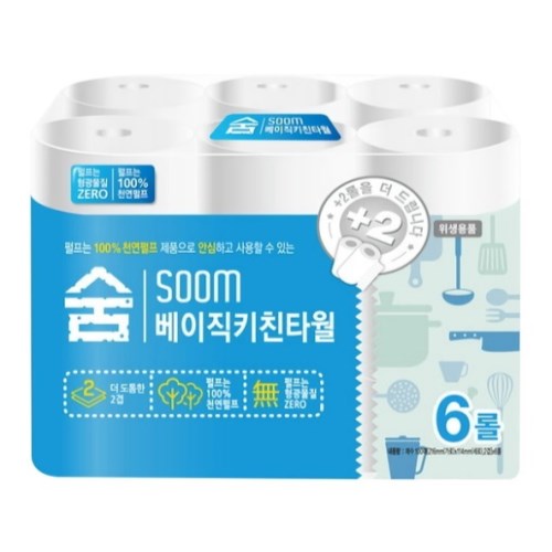 광진산업 숨 베이직 키친타월 100매 (6입) (4팩(24입))