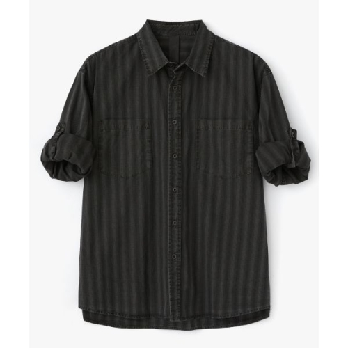 18일 배송 COFWI 다이드 스트라이프 롤업 셔츠 다크그레이 SP25RTSOSH051 173047