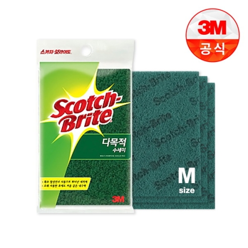 3M 스카치브라이트 다목적 수세미 (중) 찌든때 세척용 (3개)_이미지