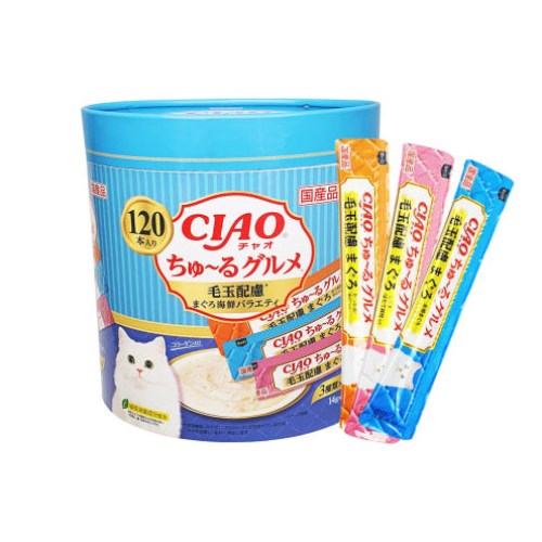 이나바 캣 챠오츄르 구루메 헤어볼케어 참치&해물 버라이어티 SC-214 1680g (14g x 120p) (1개)