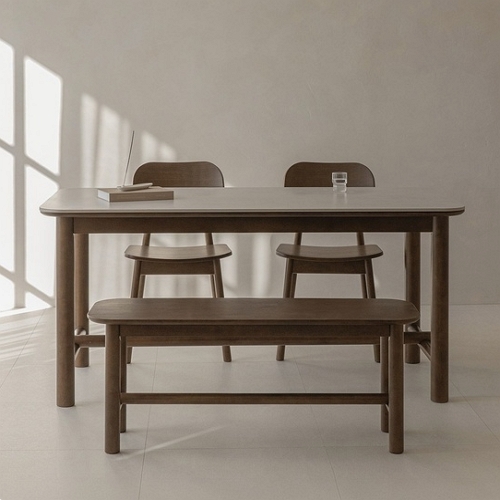 아이엔지홈 라온 세라믹 원목 식탁 1600 (의자2개+벤치1개)_이미지