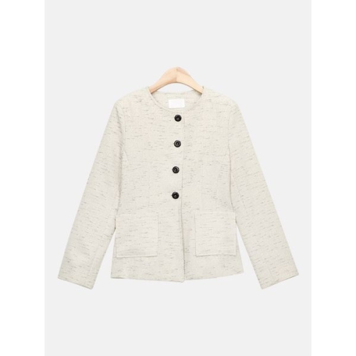 엘케이트 여성 하객룩 노카라 어깨패드 트위드 버튼 자켓 LCC010