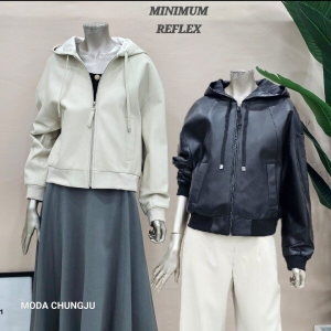 미니멈 패플 MD 면배색 후드 리얼양가죽 점퍼 자켓 MD MZAKLJ297