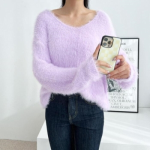 오노마 ONM 여성 트윙클 루즈 브이넥 부클퍼 니트 스웨터 라벤터 28456140_이미지