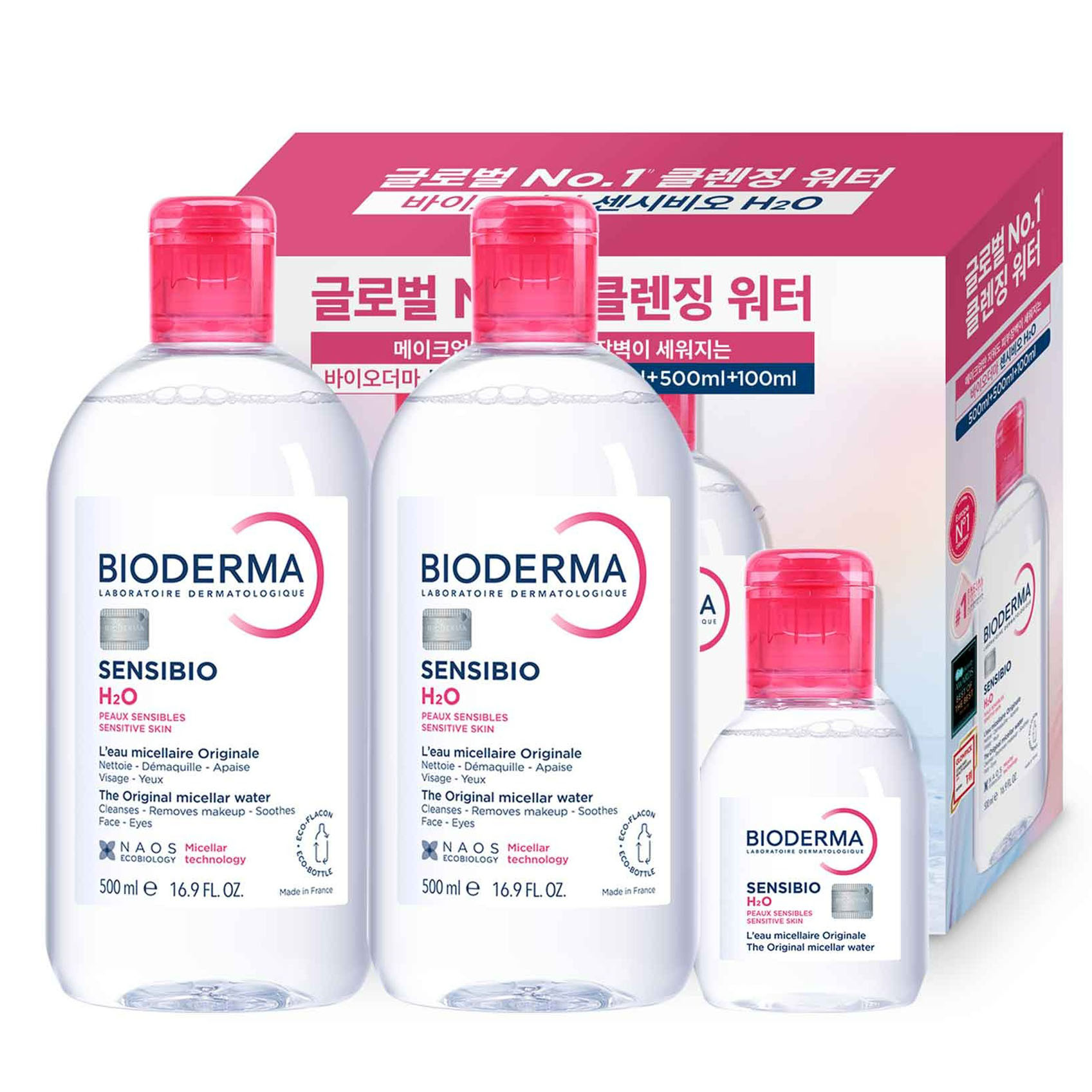 바이오더마 센시비오 H2O 클렌징 워터 500ml x 2개입 + 100ml (1세트)_이미지