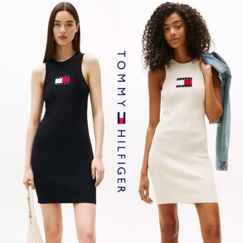 타미힐피거 DW20877-YBL 여자 골지 니트 민소매 미니 원피스 드레스