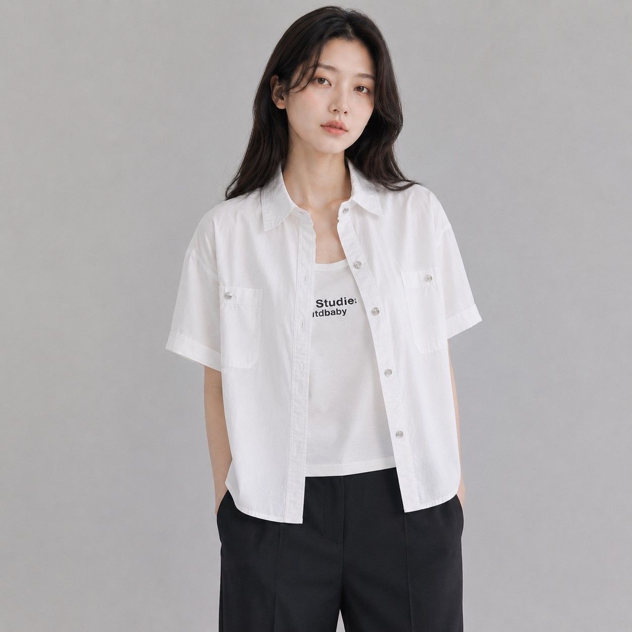 수량한정 세미크롭 카라 셔츠+슬리브리스 GS5N0BL571 2733228