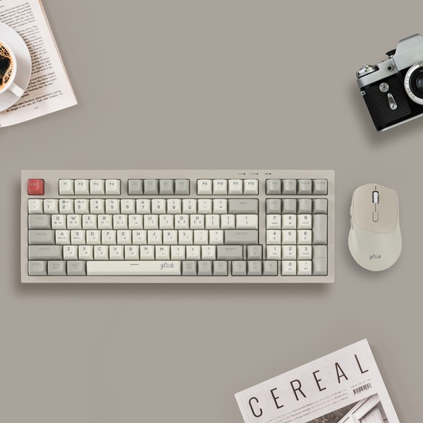 지클릭커 OFFICEPRO WMK50 사일런스 M RGB 무소음 방수 무선 블루투스 98 키보드 마우스 세트 Retro Cappuccino_이미지