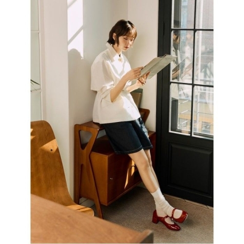 레이디스 생지 데님 쇼트 팬츠 네이비 BF5325C02R