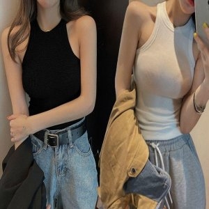 Y2K 여름 홀터넥 골지 망고 나시 짱짱한 민소매 WE6CC4E_이미지