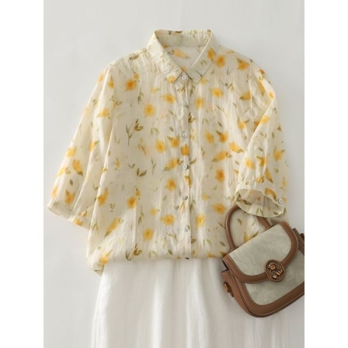 샐리 넬리 플라워 카라 7부 셔츠_NC2BL121