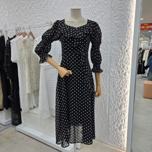 사틴 도트 프릴 롱원피스 S253K662 DG_이미지