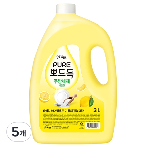 피죤 퓨어 뽀드득 주방세제 레몬향 3L (5개)