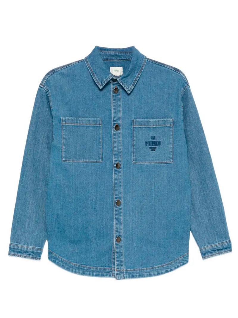 펜디 DENIM SHIRT JACKET WITH EMBROIDERED LOGO blu JUA267/AVVU F0QG0 DARK .._이미지