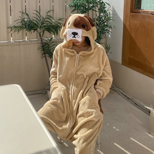 말랑마쥬 바우와우 강아지 극세사 동물 수면잠옷 반티 베이지_S 베이지_S_이미지
