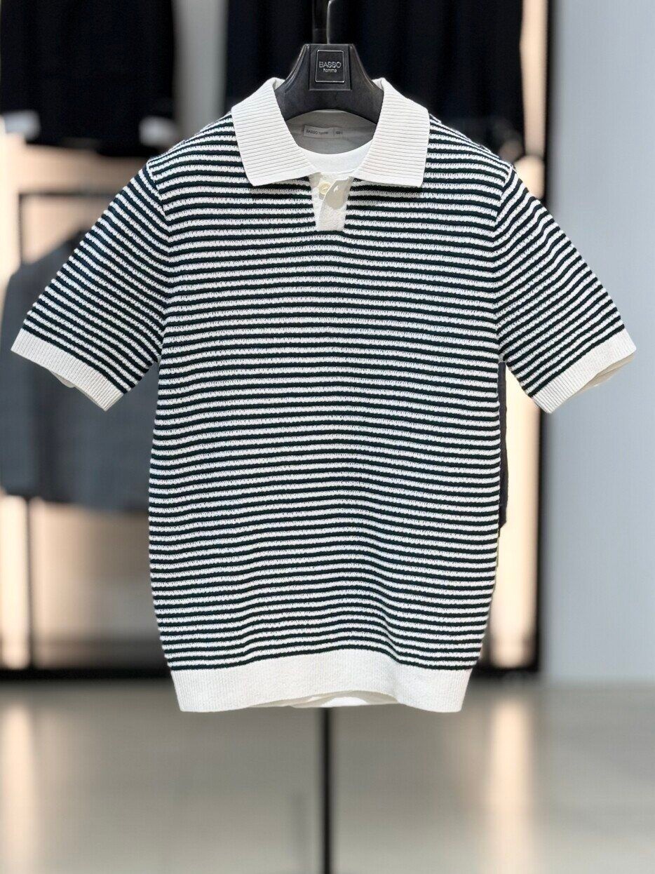 바쏘옴므 면 혼방 단가라 스판 카라 반팔 니트 A2WT17A NY_SC