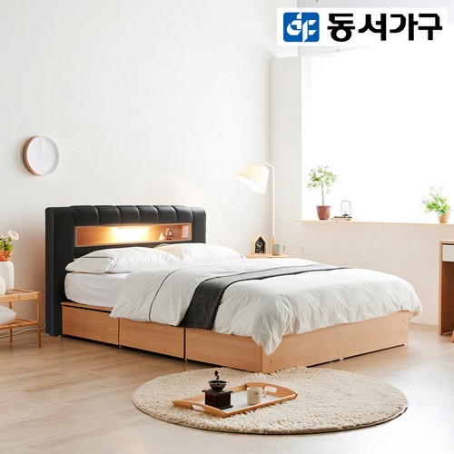 동서가구 이즈 카이 넬 가죽 LED 헤드 침대 Q (양면본넬스프링)