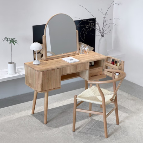 로포텐  로망 고무나무 원목 수납 화장대 1100